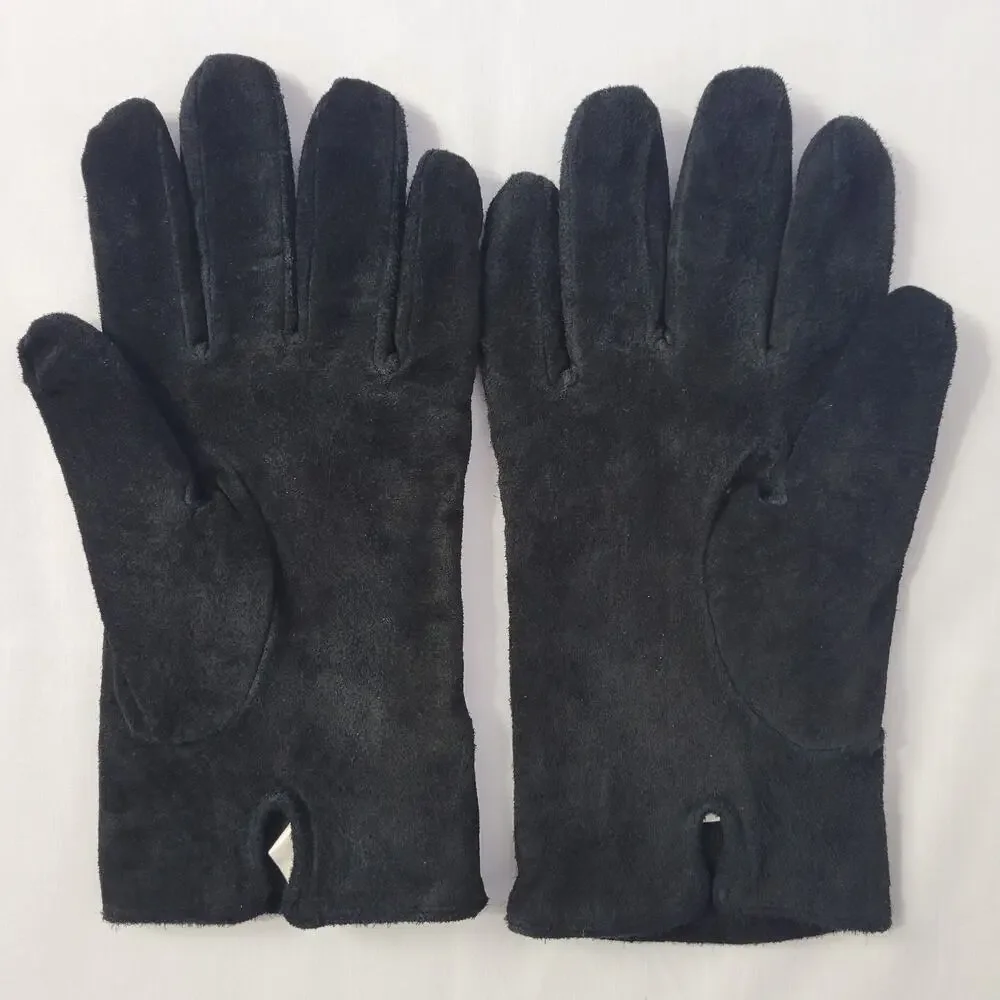 Vintage 80s/90s Black Leather Suede Gloves women's size XL Classic
